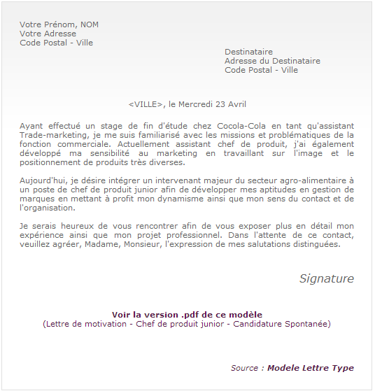 exemple lettre de motivation 1er paragraphe
